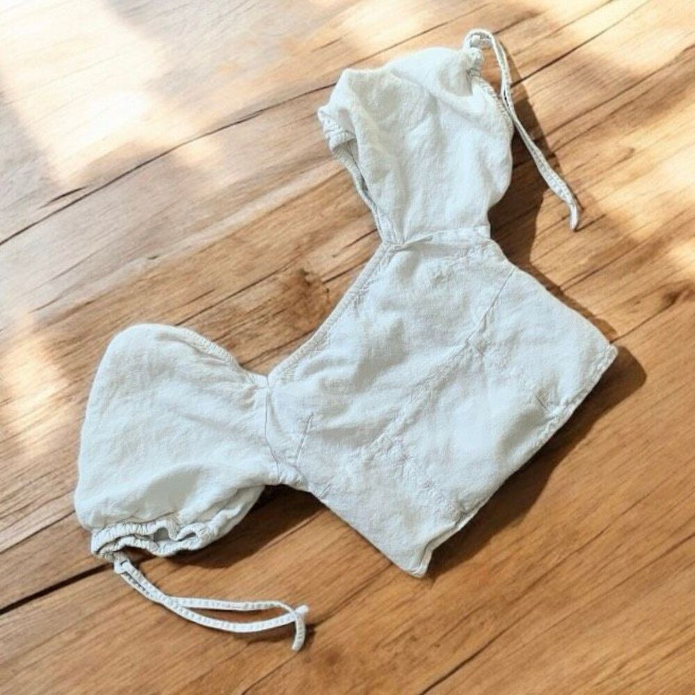 Express Smocked Cropped Peasant Top Extra Small XS Linen